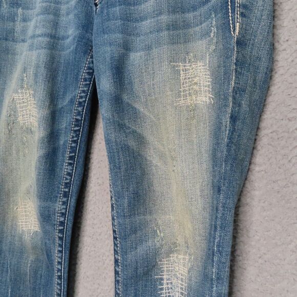 Miss Me Jeans Embellished 28 Blue Denim Angel Wings Bling Capri Flap Pockets - Picture 5 of 14